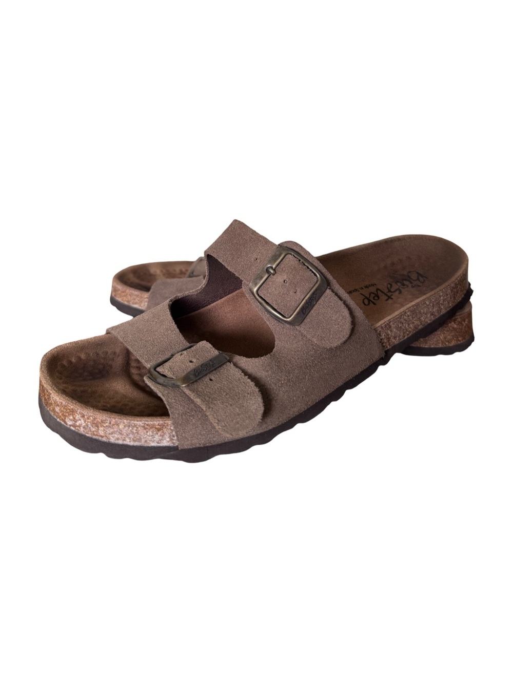 BioStep Brown Suede Leather Slide On Sandals Size 9